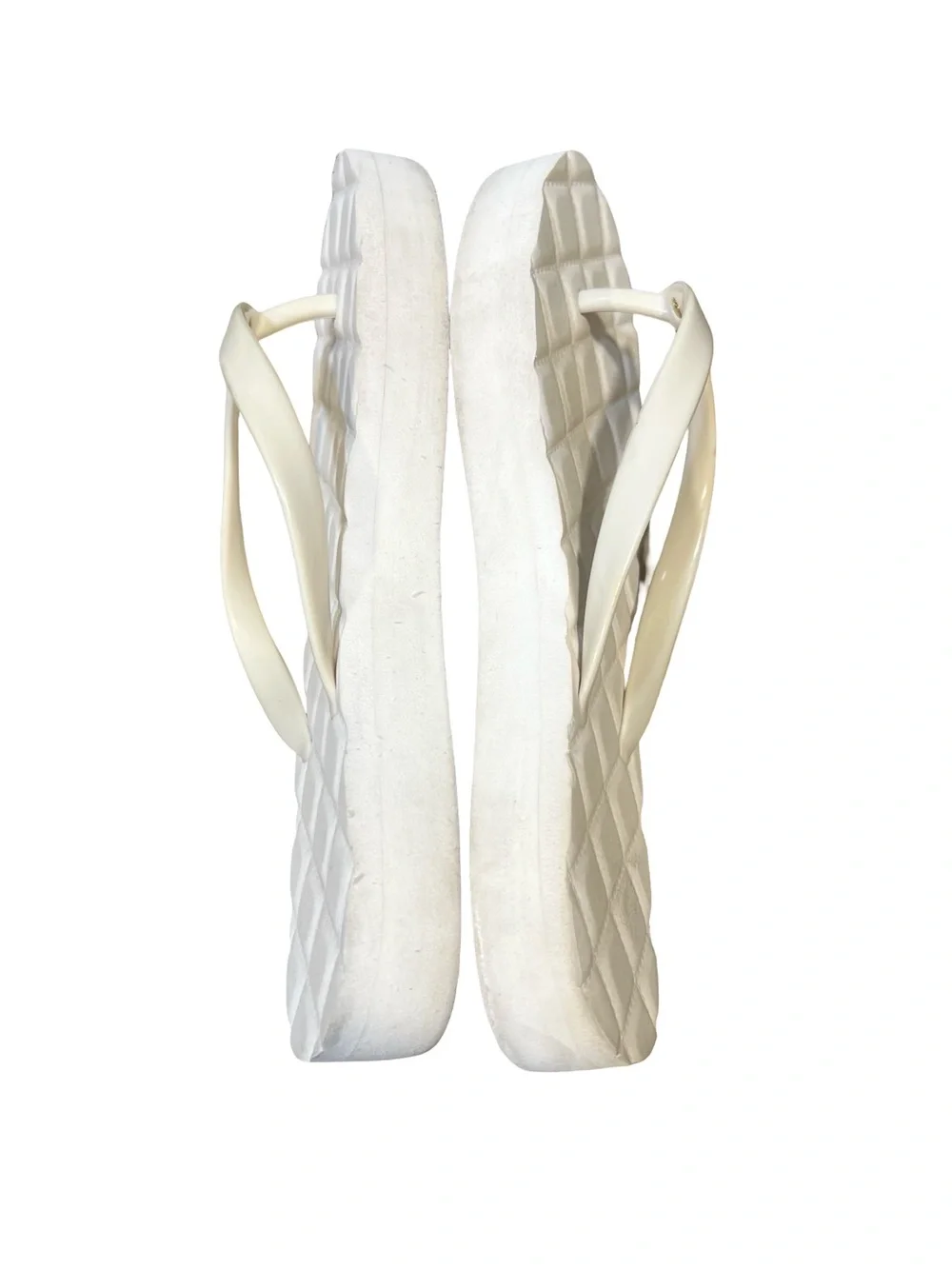 Tory Burch Willa Ivory Quilted Platform Thong Sandals with Gold Logo 8